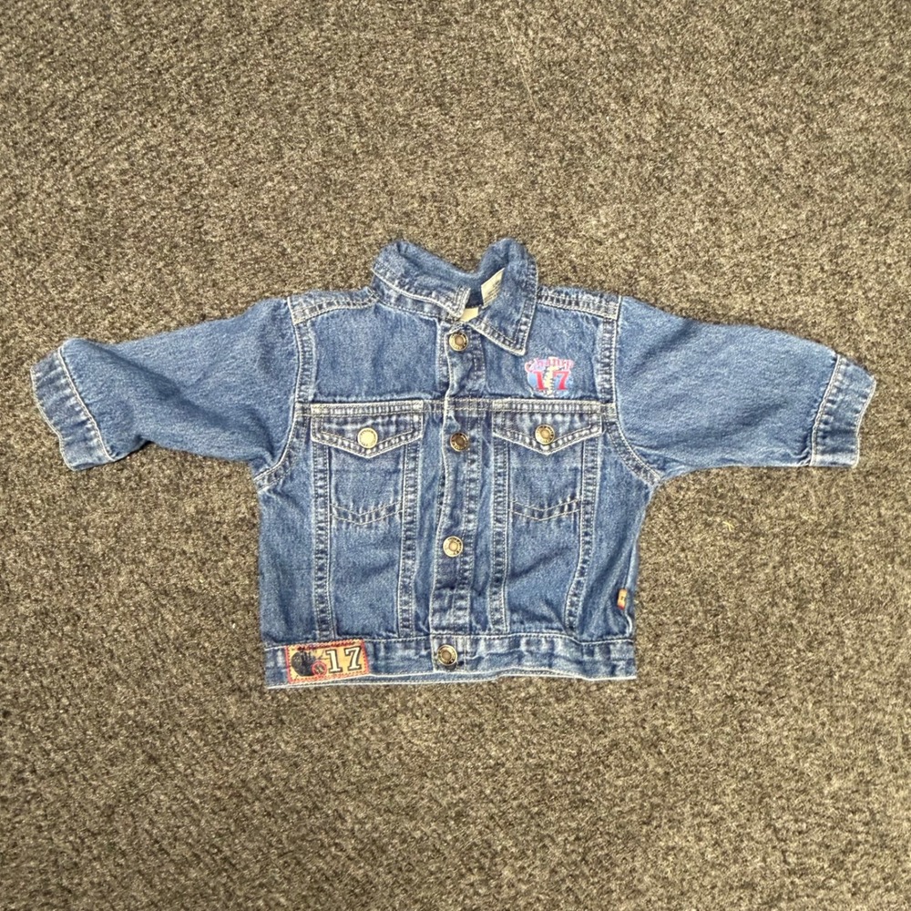 Faded Glory Baby Denim Jacket Blue Cotton Champ 17 Graphic Infant Size 3-6M